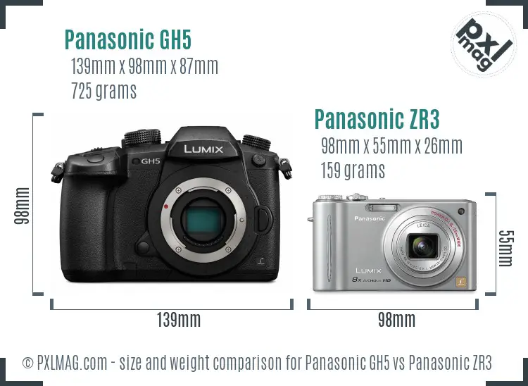 Panasonic GH5 vs Panasonic ZR3 size comparison