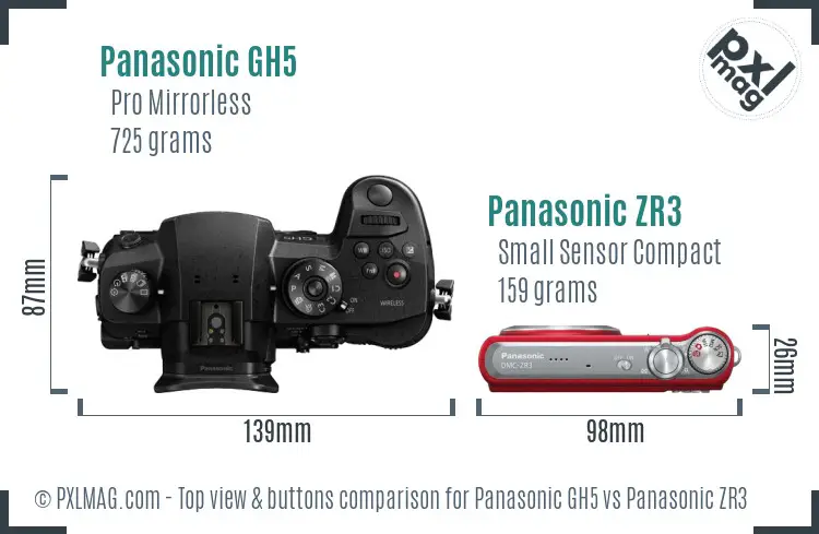 Panasonic GH5 vs Panasonic ZR3 top view buttons comparison