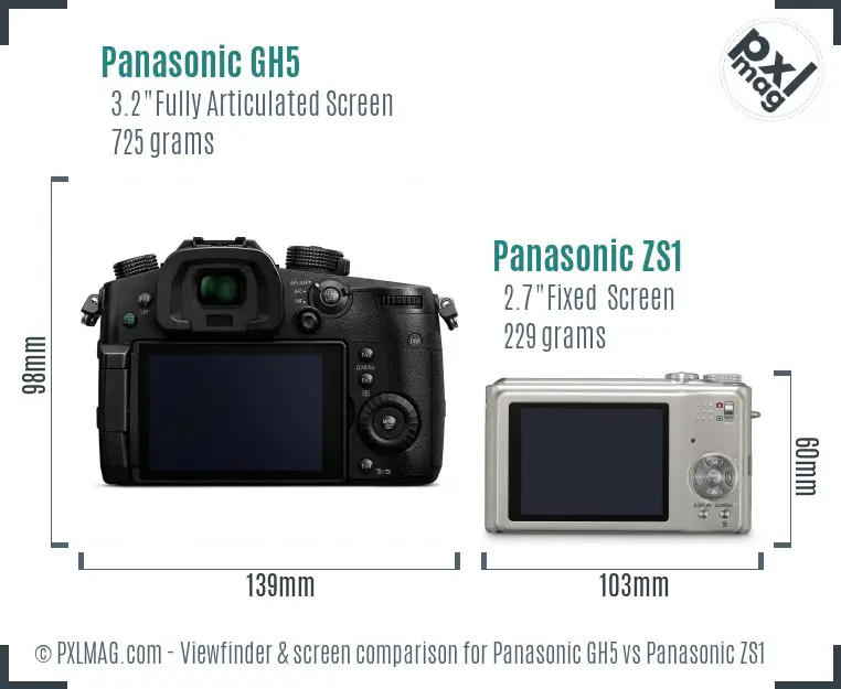 Panasonic GH5 vs Panasonic ZS1 Screen and Viewfinder comparison