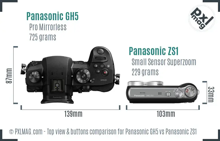Panasonic GH5 vs Panasonic ZS1 top view buttons comparison