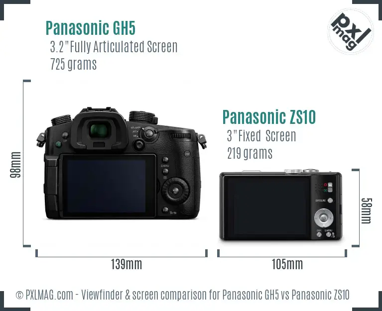 Panasonic GH5 vs Panasonic ZS10 Screen and Viewfinder comparison