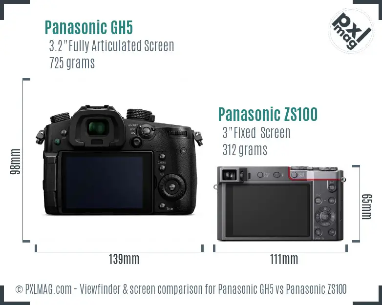 Panasonic GH5 vs Panasonic ZS100 Screen and Viewfinder comparison