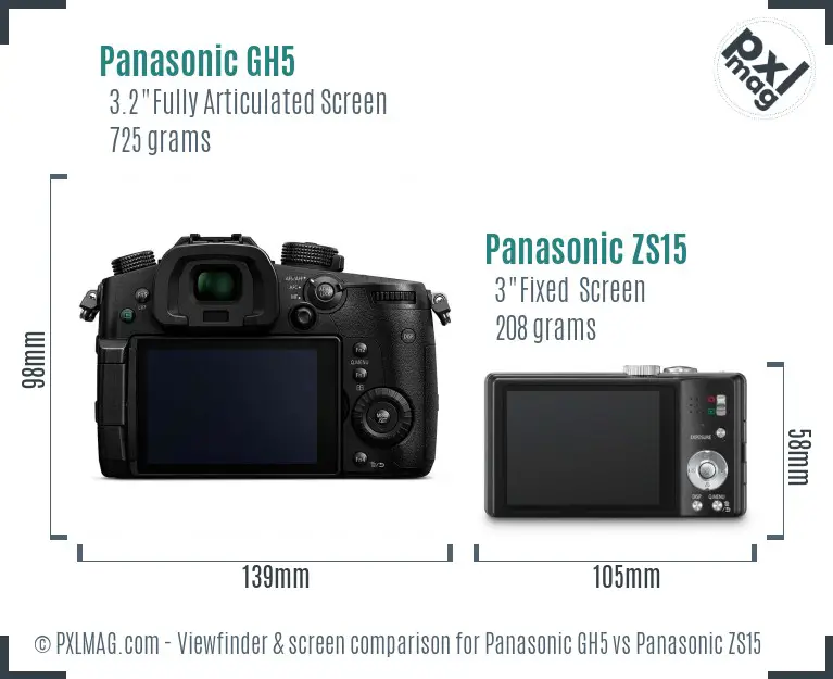 Panasonic GH5 vs Panasonic ZS15 Screen and Viewfinder comparison