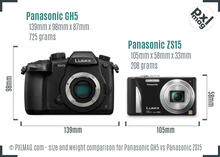 Panasonic GH5 vs Panasonic ZS15 size comparison