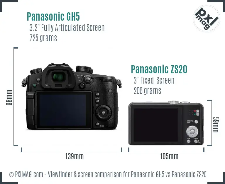 Panasonic GH5 vs Panasonic ZS20 Screen and Viewfinder comparison