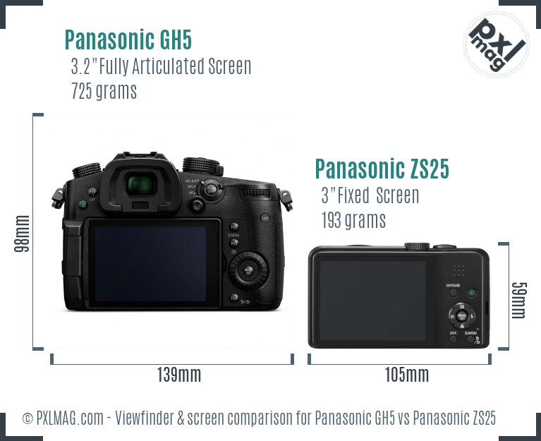Panasonic GH5 vs Panasonic ZS25 Screen and Viewfinder comparison