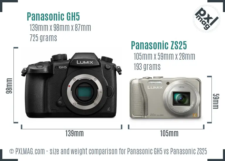 Panasonic GH5 vs Panasonic ZS25 size comparison