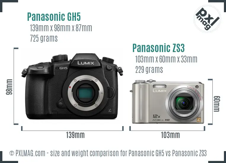Panasonic GH5 vs Panasonic ZS3 size comparison