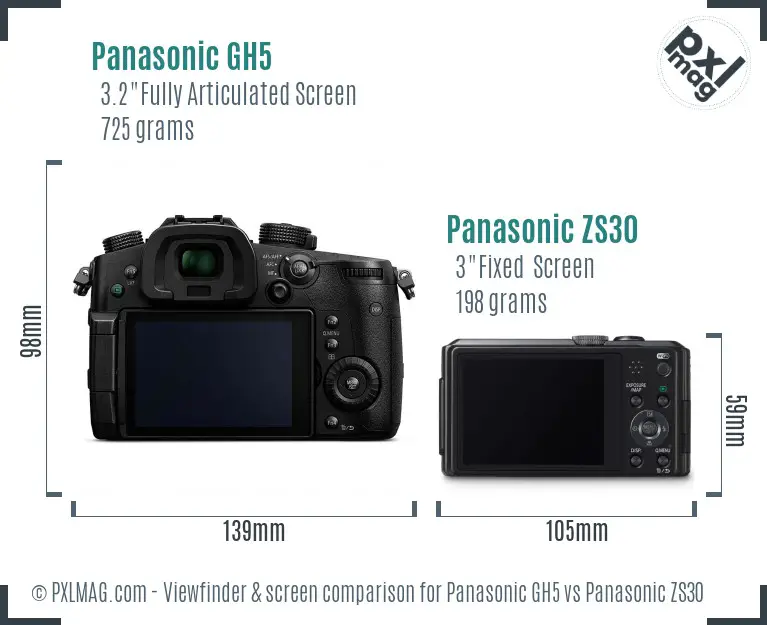 Panasonic GH5 vs Panasonic ZS30 Screen and Viewfinder comparison