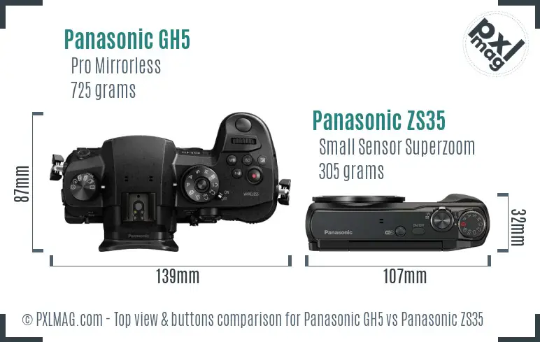 Panasonic GH5 vs Panasonic ZS35 top view buttons comparison