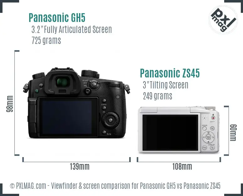 Panasonic GH5 vs Panasonic ZS45 Screen and Viewfinder comparison