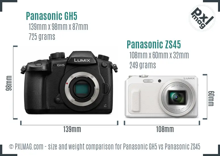 Panasonic GH5 vs Panasonic ZS45 size comparison