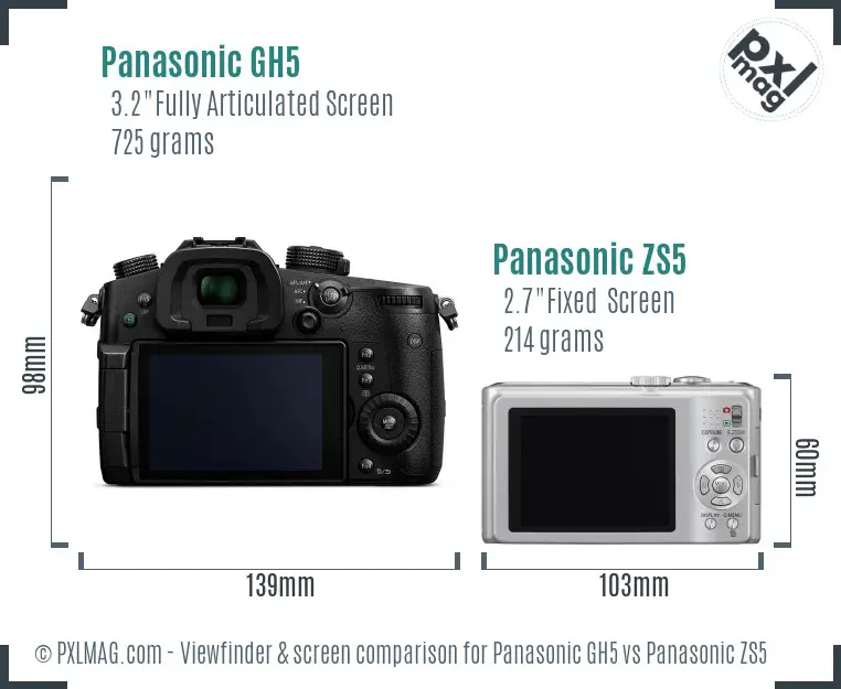 Panasonic GH5 vs Panasonic ZS5 Screen and Viewfinder comparison