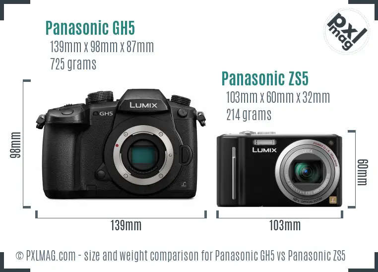 Panasonic GH5 vs Panasonic ZS5 size comparison