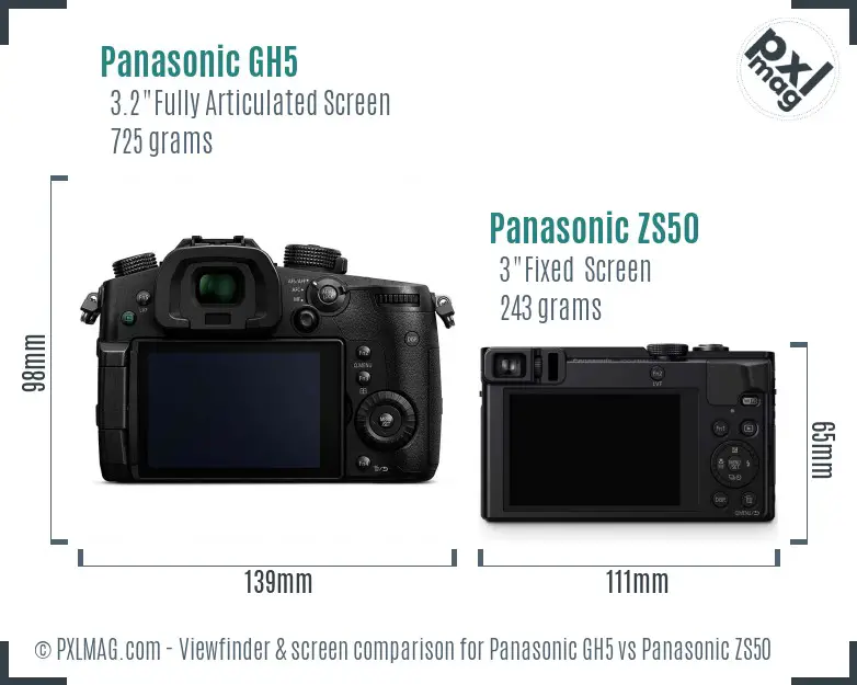 Panasonic GH5 vs Panasonic ZS50 Screen and Viewfinder comparison