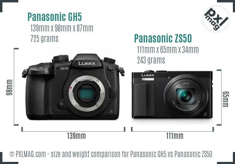 Panasonic GH5 vs Panasonic ZS50 size comparison