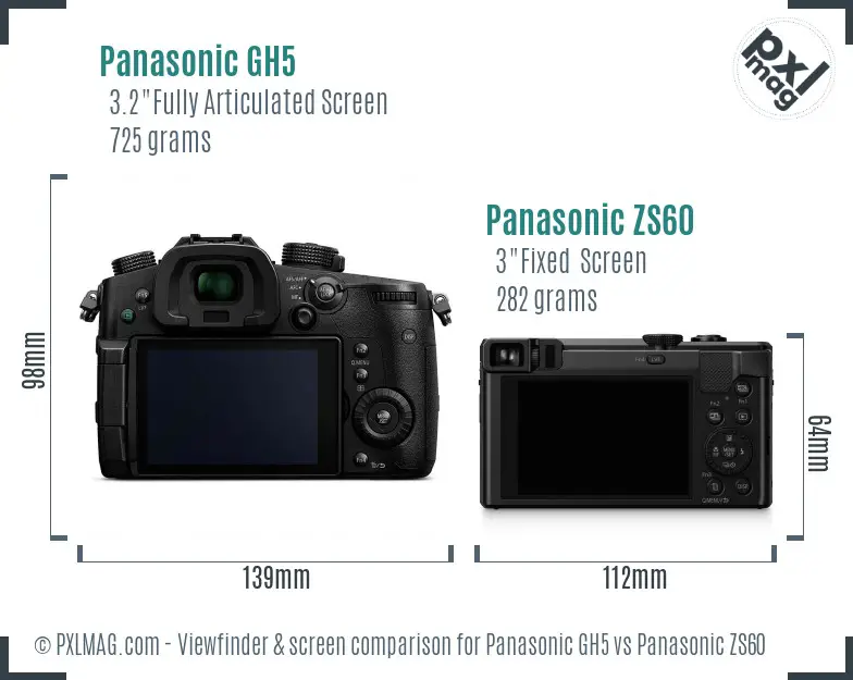 Panasonic GH5 vs Panasonic ZS60 Screen and Viewfinder comparison