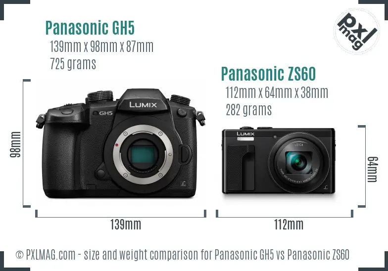 Panasonic GH5 vs Panasonic ZS60 size comparison