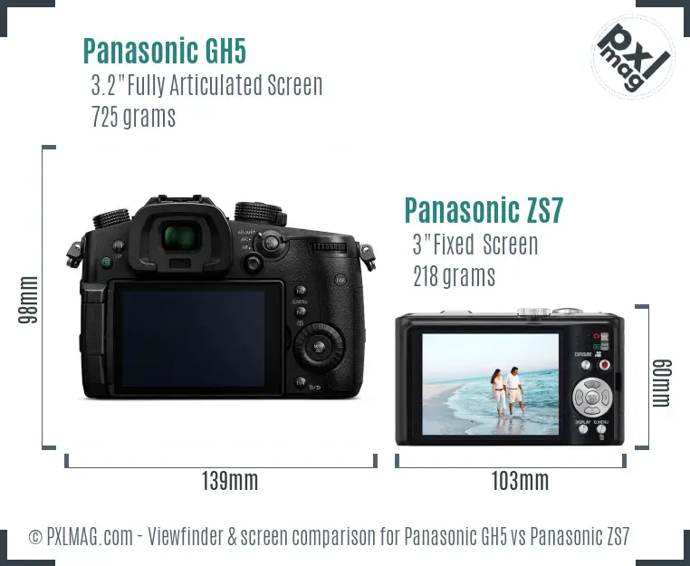 Panasonic GH5 vs Panasonic ZS7 Screen and Viewfinder comparison
