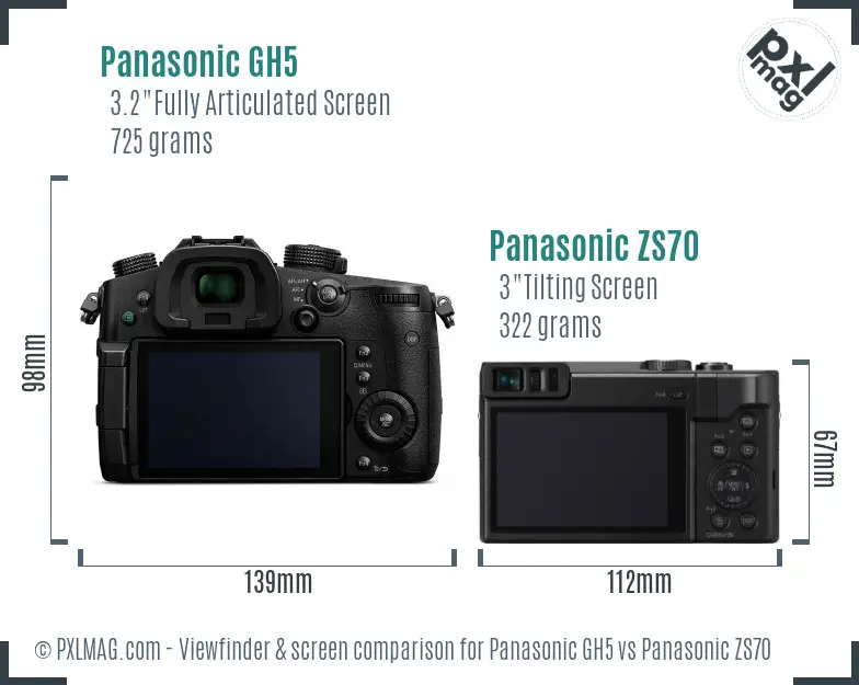 Panasonic GH5 vs Panasonic ZS70 Screen and Viewfinder comparison