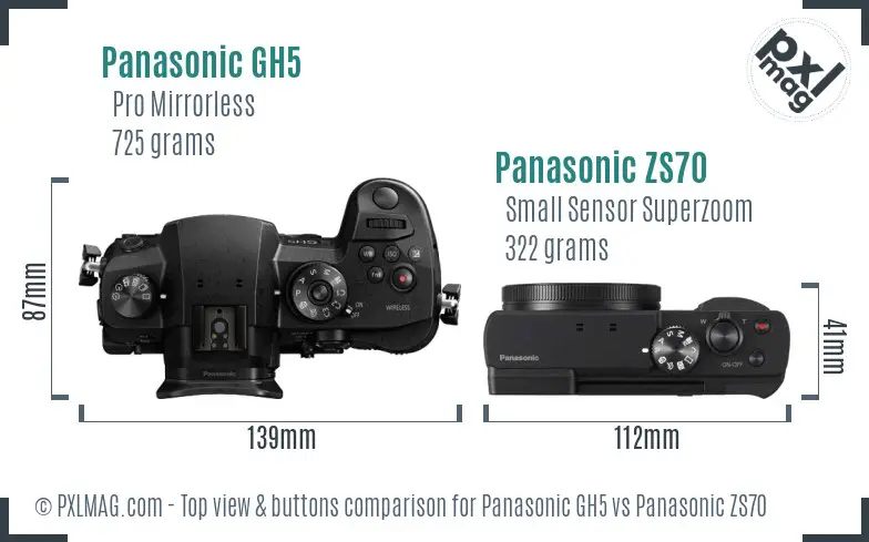 Panasonic GH5 vs Panasonic ZS70 top view buttons comparison