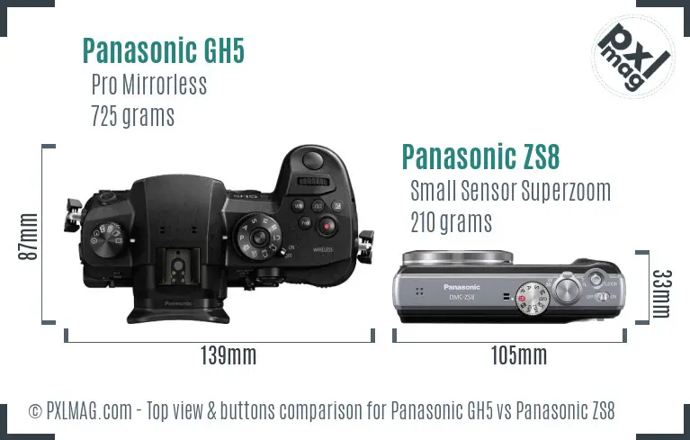 Panasonic GH5 vs Panasonic ZS8 top view buttons comparison