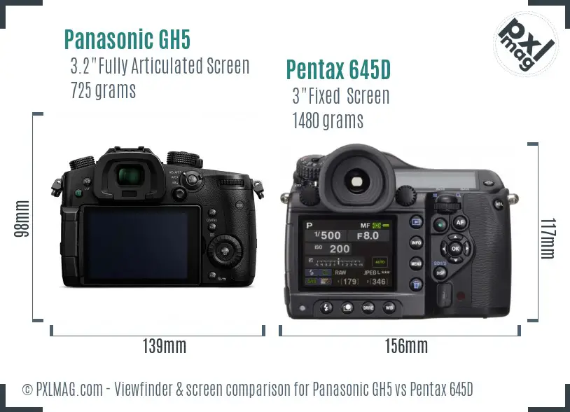 Panasonic GH5 vs Pentax 645D Screen and Viewfinder comparison