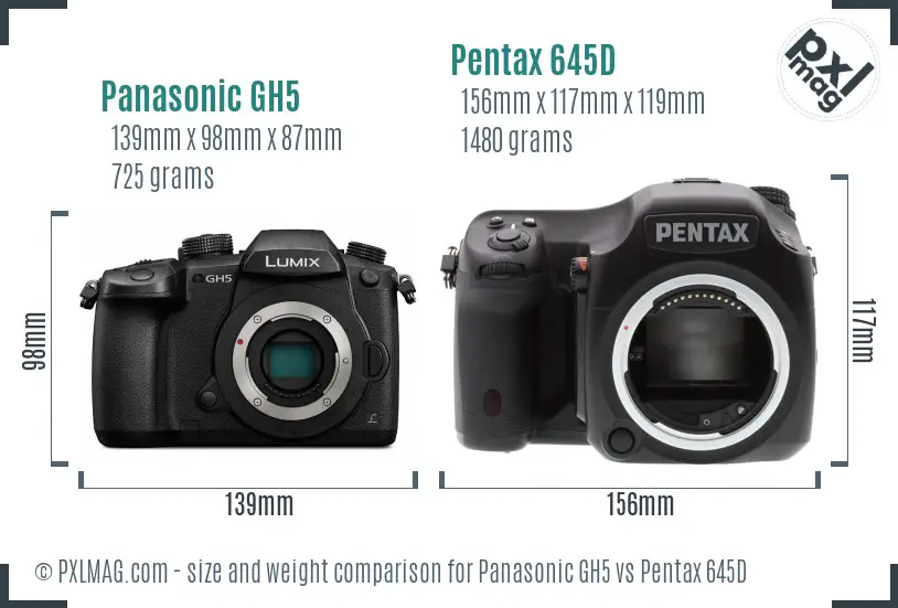 Panasonic GH5 vs Pentax 645D size comparison