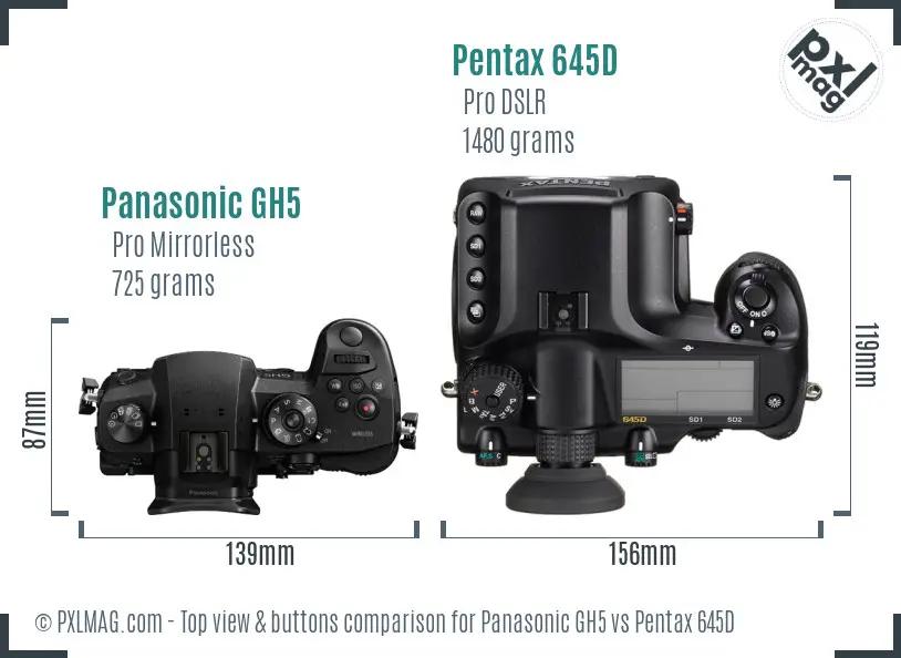 Panasonic GH5 vs Pentax 645D top view buttons comparison