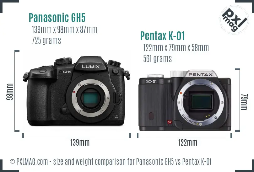 Panasonic GH5 vs Pentax K-01 size comparison