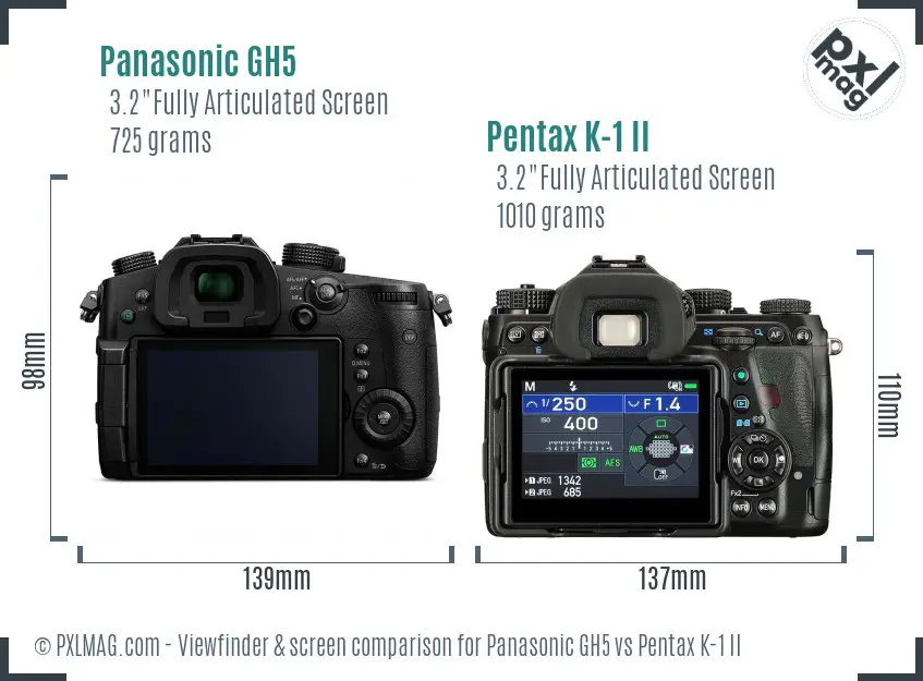 Panasonic GH5 vs Pentax K-1 II Screen and Viewfinder comparison