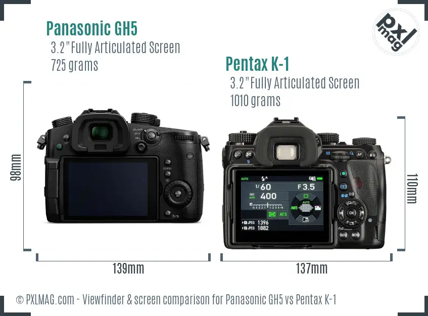 Panasonic GH5 vs Pentax K-1 Screen and Viewfinder comparison