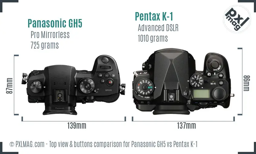 Panasonic GH5 vs Pentax K-1 top view buttons comparison