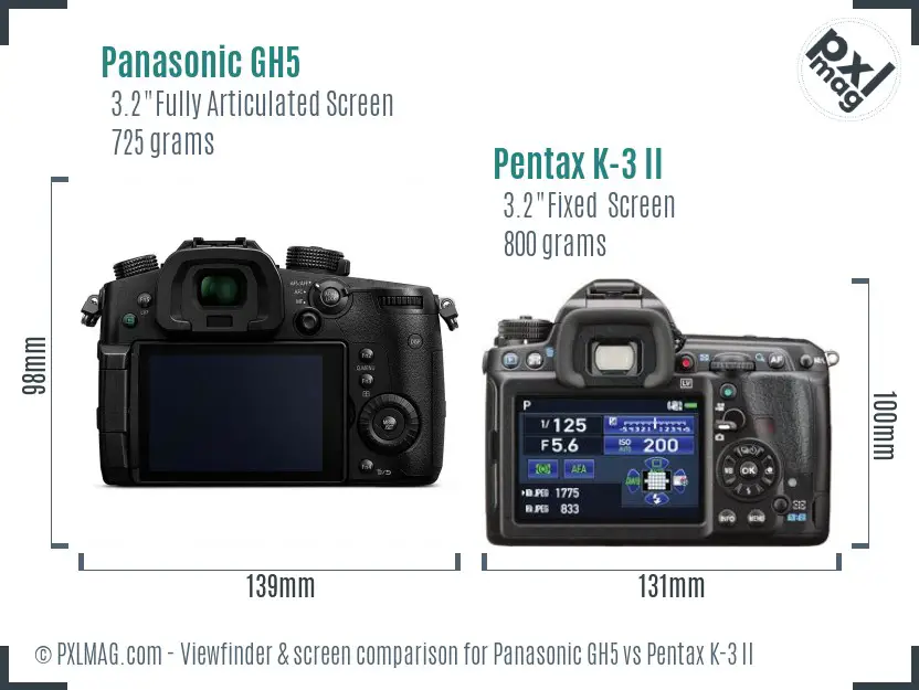 Panasonic GH5 vs Pentax K-3 II Screen and Viewfinder comparison