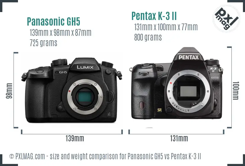 Panasonic GH5 vs Pentax K-3 II size comparison