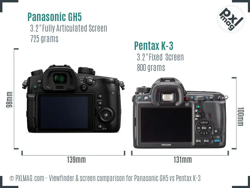 Panasonic GH5 vs Pentax K-3 Screen and Viewfinder comparison