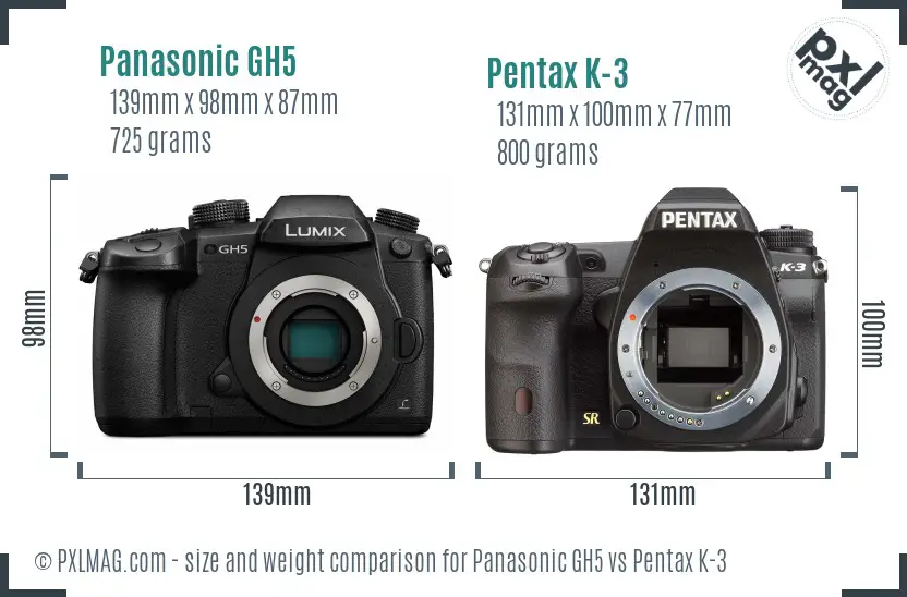 Panasonic GH5 vs Pentax K-3 size comparison