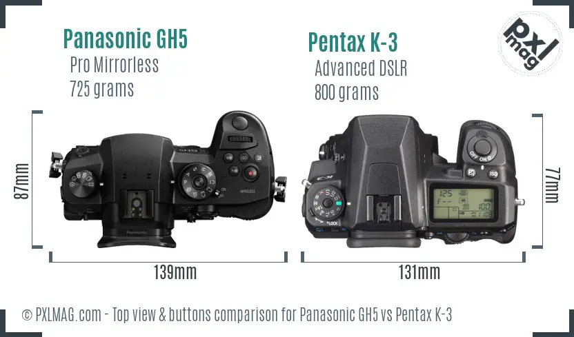 Panasonic GH5 vs Pentax K-3 top view buttons comparison