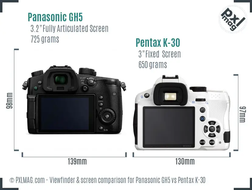 Panasonic GH5 vs Pentax K-30 Screen and Viewfinder comparison