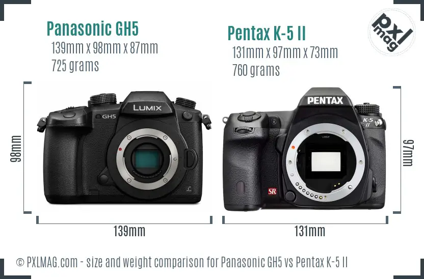Panasonic GH5 vs Pentax K-5 II size comparison