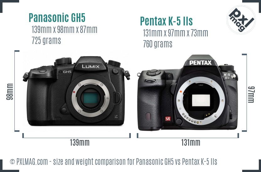 Panasonic GH5 vs Pentax K-5 IIs size comparison