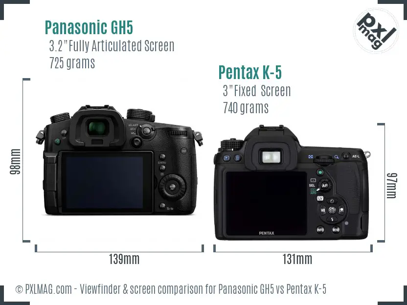 Panasonic GH5 vs Pentax K-5 Screen and Viewfinder comparison
