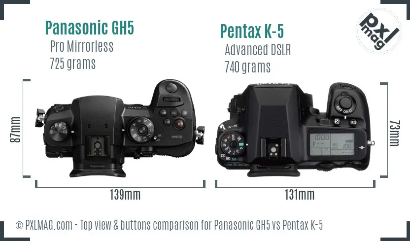 Panasonic GH5 vs Pentax K-5 top view buttons comparison