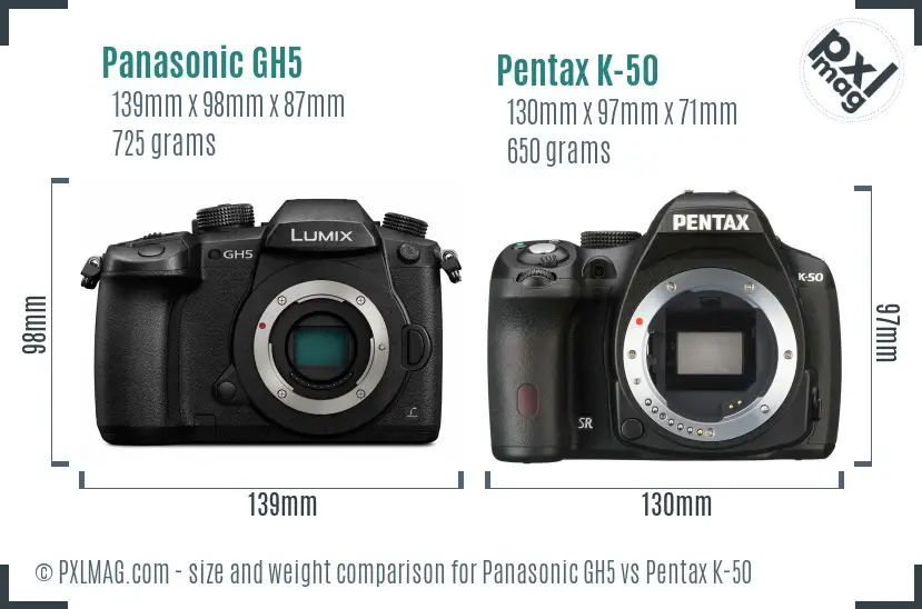Panasonic GH5 vs Pentax K-50 size comparison