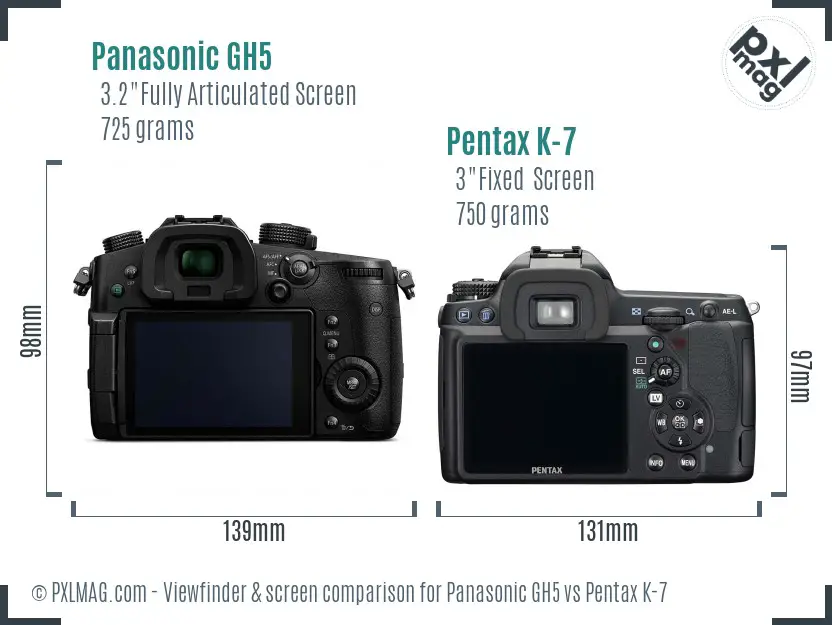 Panasonic GH5 vs Pentax K-7 Screen and Viewfinder comparison