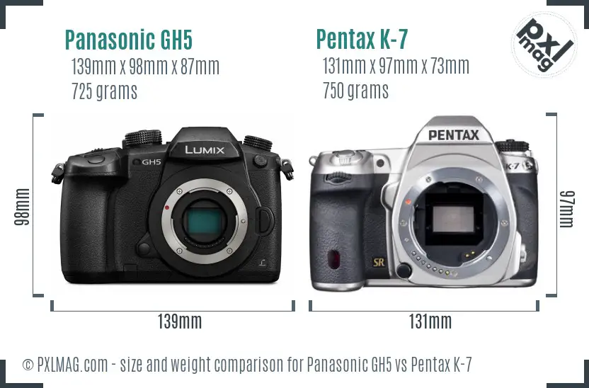 Panasonic GH5 vs Pentax K-7 size comparison