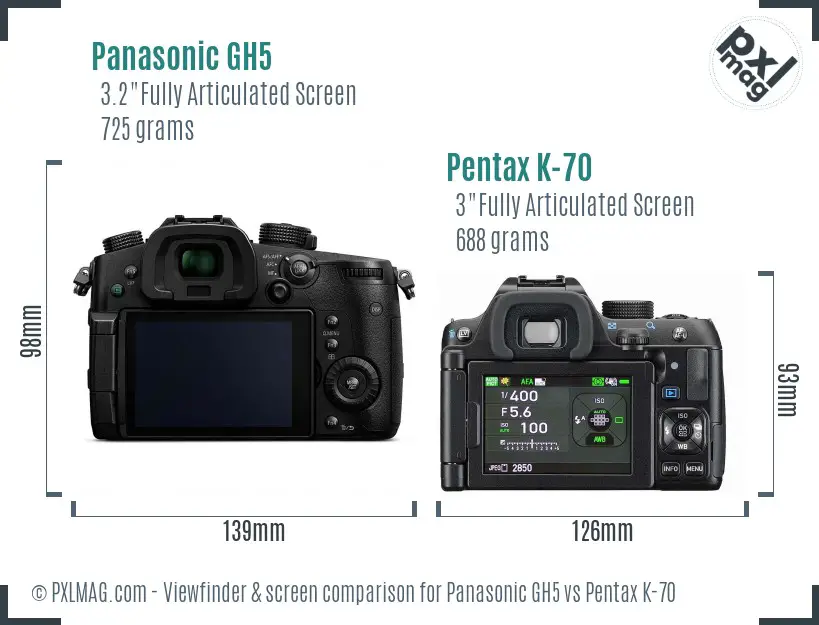 Panasonic GH5 vs Pentax K-70 Screen and Viewfinder comparison