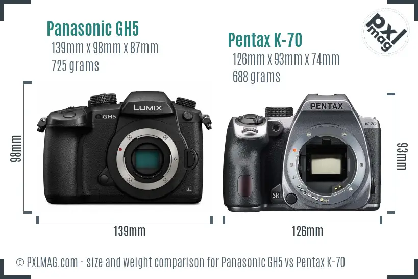 Panasonic GH5 vs Pentax K-70 size comparison
