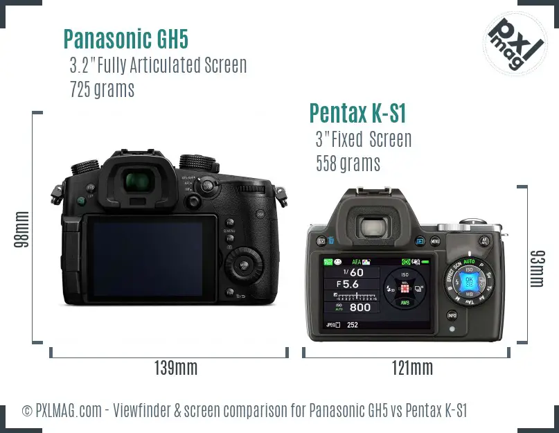 Panasonic GH5 vs Pentax K-S1 Screen and Viewfinder comparison