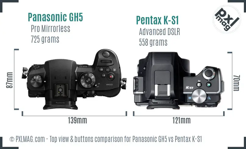 Panasonic GH5 vs Pentax K-S1 top view buttons comparison